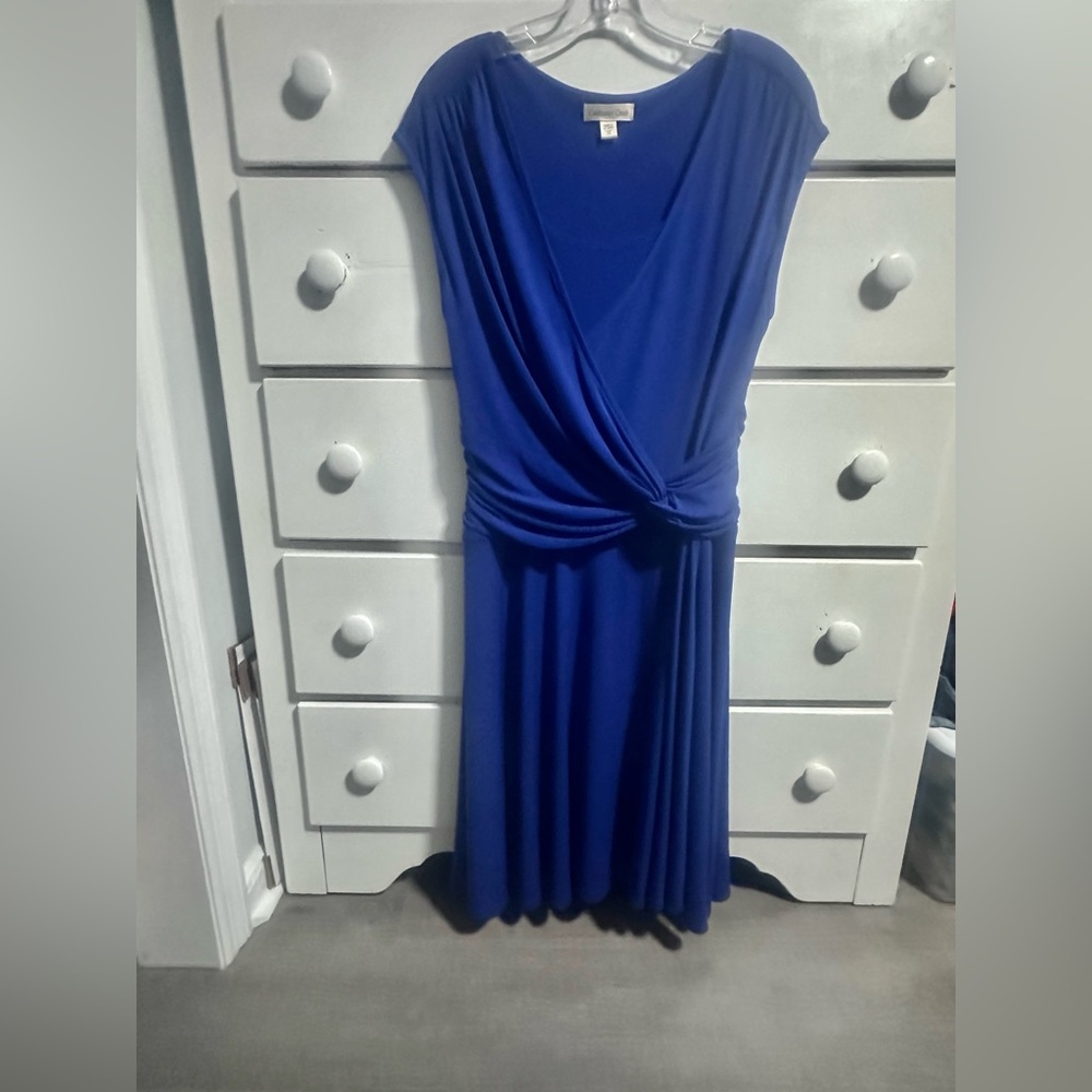 COLDWATER CREEK Sleeveless ROYAL BLUE Empire Waist KNIT DRESS Size 12 Stretch